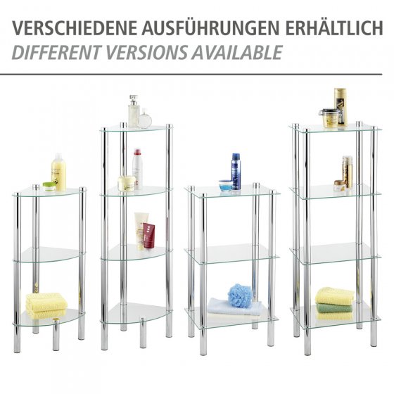 Eckregal Mod. Yago mit 4 Glasablagen, aus Edelstahl und Sicherheitsglas