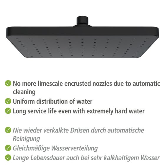 Regenduschkopf Automatic Cleaning Schwarz, 25 x 17 cm 