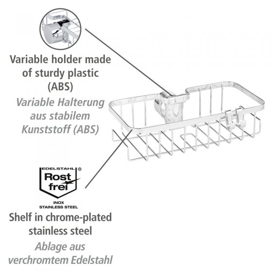Duschstangencaddy Mod. Floresta Eckig, Anbringung ohne Bohren und Schrauben 