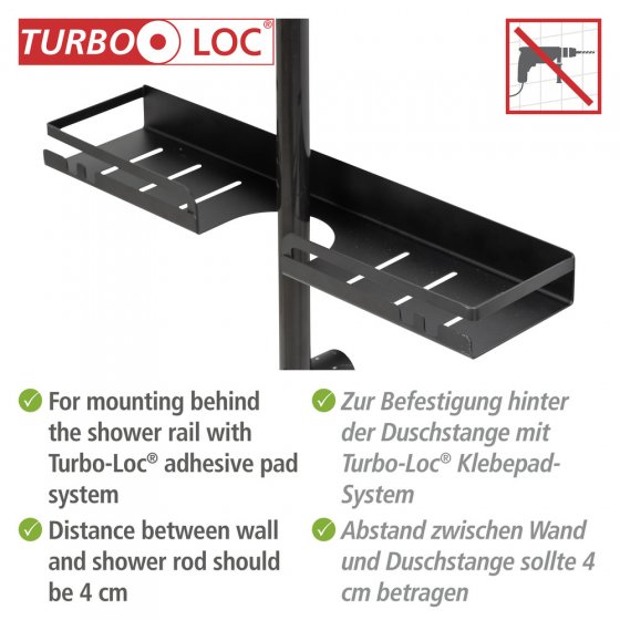 Turbo-Loc® Duschstangencaddy Mod. Altarella L, Schwarz, aus Edelstahl 