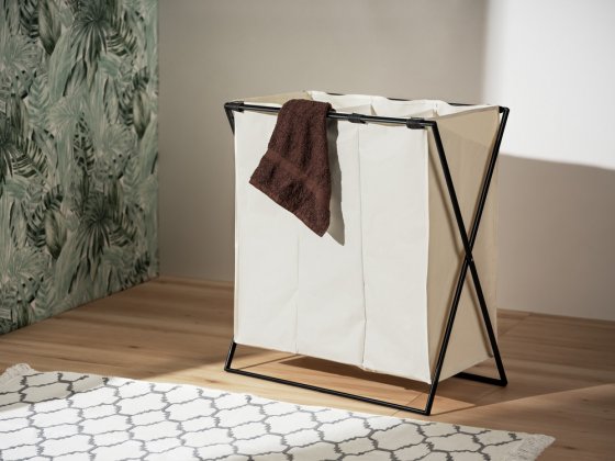Wäschesammler Mod. Trio XL Beige, mit drei Fächern 