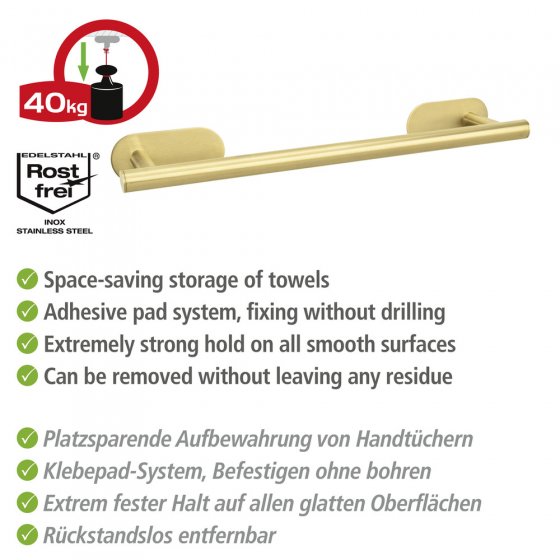Turbo-Loc® Badetuchstange Mod. Orea Gold, 40 cm, Befestigen ohne bohren 