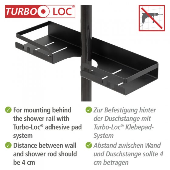 Turbo-Loc® Duschstangencaddy Mod. Altarella S, Schwarz, aus Edelstahl 