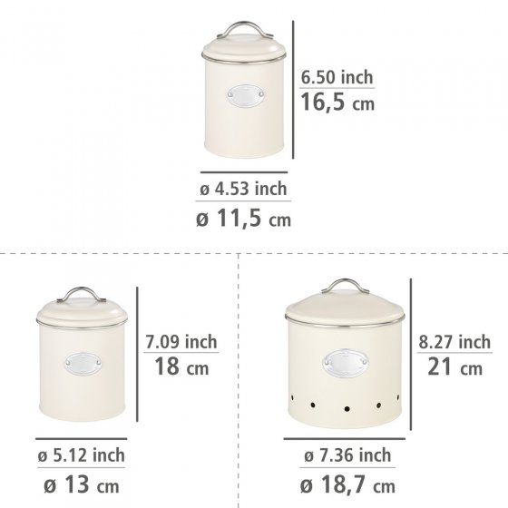 Aufbewahrungsdosen Mod. Nero Set, 3-teilig, Beige, Vorratsdosen im Retro-Design 