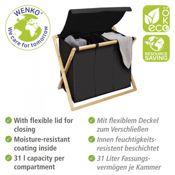 Wäschesammler Trio Mod. Ecori, FSC®-zertifizierter Bambus, recyceltes Polyester 