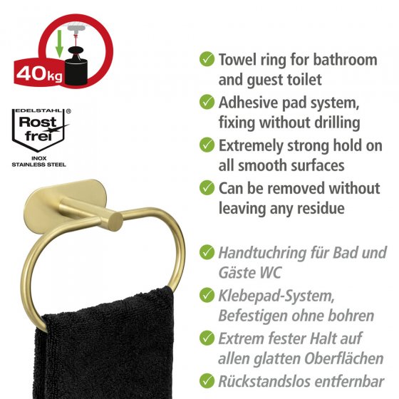 Turbo-Loc® Handtuchring Mod. Orea Gold Matt, Befestigen ohne bohren 