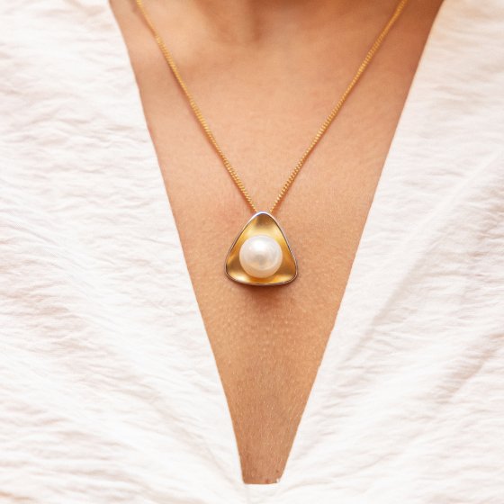 Halskette 925 Silber vergoldet Süßwasserzuchtperle 