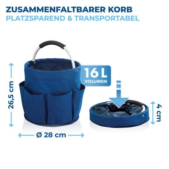 Universal Reinigungs Caddy 16 l, Blau, mit 6 Außentaschen für Schwämme und Tücher 