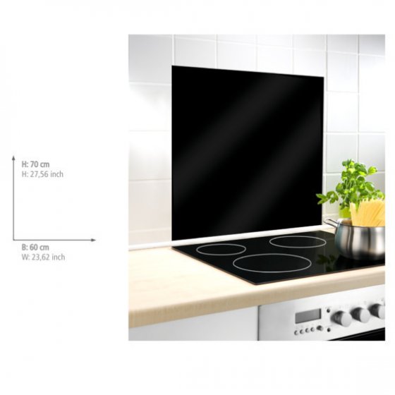 Glasrückwand Schwarz 60 x 70 cm, Spritzschutz für Herd oder Spüle 