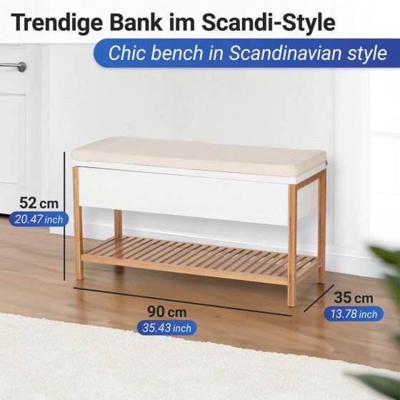 Schuhbank mit Staufach Mod. Finja, aus Bambus/MDF