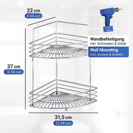 Eckwandablage Mod. Milano mit 2 Etagen, Chrom