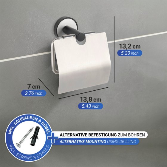 UV-Loc® Toilettenpapierhalter mit Deckel Mod. Udine, Befestigen ohne Bohren 