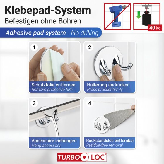Badezimmerwischer Mod. Terni Plus, mit Turbo-Loc® Wandbefestigung