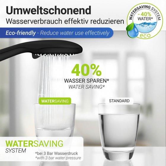 Duschkopf Watersaving Ø 110 cm 3 Funktionen, Universal-Handbrause, Ø 11 cm, 3 Strahlarten