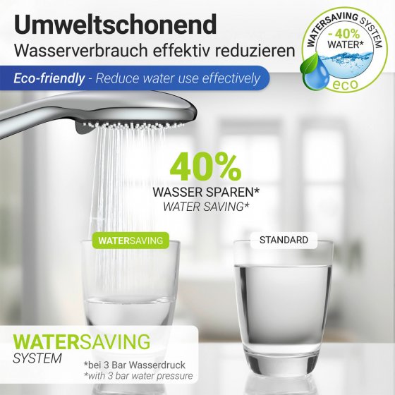 Duschkopf Watersaving Grau Ø 11 cm, Universal-Handbrause mit Wasserspar-System 