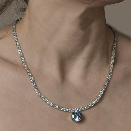 Set Kette Ohrringe Metall 51cm vergoldet glanz Glasstein weiß 