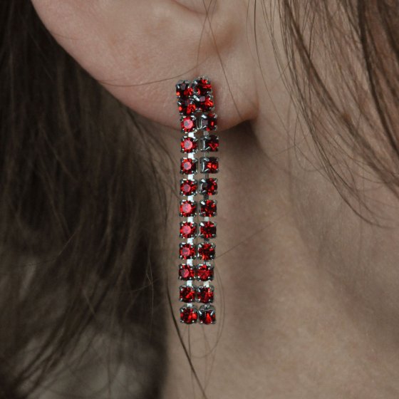 Set Kette Ohrringe Metall 40+6,0cm glanz Glasstein rot 