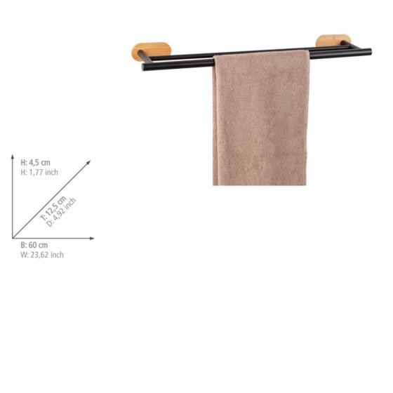 Turbo-Loc® Badetuchstange Mod. Orea Duo Bamboo, 60 cm, Befestigen ohne bohren 