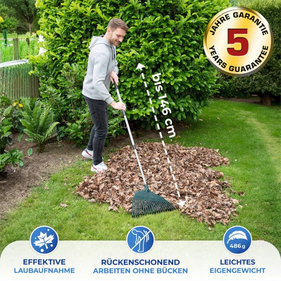 Gartenrechen mit Teleskopstiel, rückenschonend 