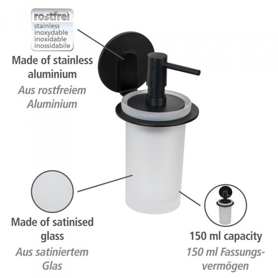 Turbo-Loc® Seifenspender Mod. Bivio Black matt, aus satiniertem Glas 