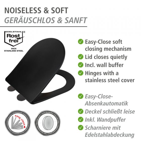 WC-Sitz Mod. Galati Schwarz matt, aus Duroplast, Soft-Touch-Effekt 