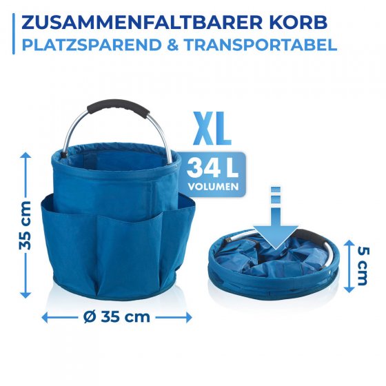 Universal Reinigungs Caddy Mod. Herkules 34 l, Blau, mit 5 Außentaschen für Schwämme und Tücher 