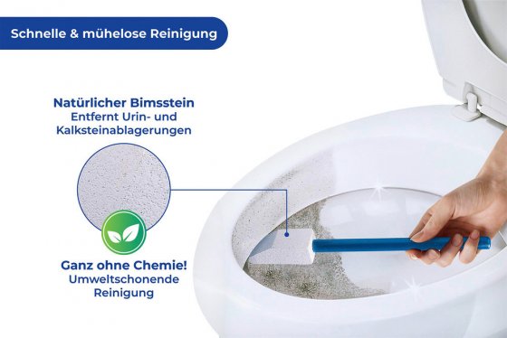 Toilettenreiniger Spezial, 3er Set, mit abgeschrägten Bimsstein und Holzgriff 