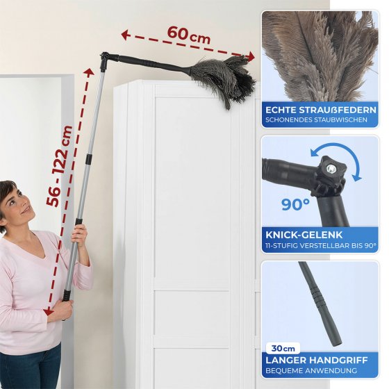 Straußenfeder Staubwedel inkl. Stiel, knickbar 