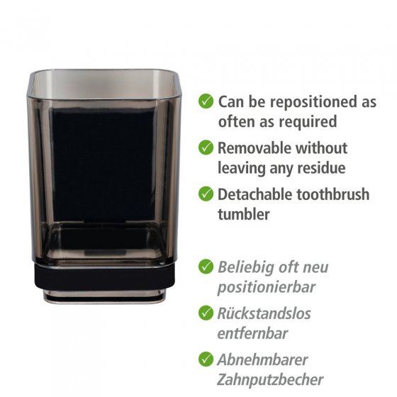 Vacuum-Loc® Zahnputzbecher Mod. Quadro Schwarz, Befestigen ohne Bohren 