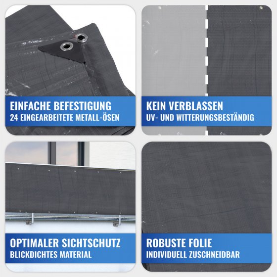Balkon-Sichtschutz, ANTHRAZIT UNI, UV- und witterungsbeständig 