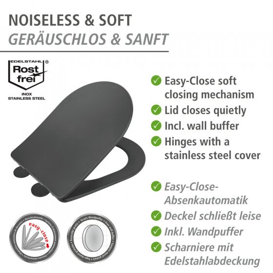 WC-Sitz Mod. Galati Anthrazit matt, aus Duroplast, Soft-Touch-Effekt 