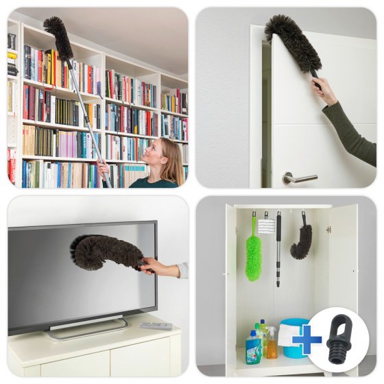 Ziegenhaar-Staubbesen mit Knickgelenk und Teleskop-Stiel, 100 % echtes Ziegenhaar 