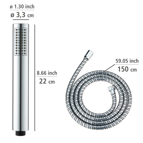 Mod. Basic Line Duschkopf Set Wanne, 3-teilig, klassische Stab-Handbrause 