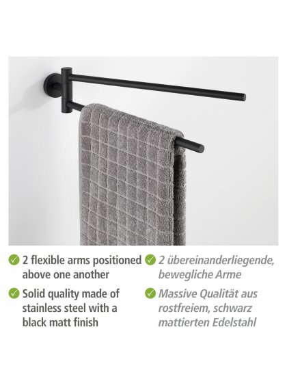Handtuchhalter Mod. Bosio 2-armig inkl. Kleber, Schwarz matt, Befestigen ohne bohren - Power-Loc® 