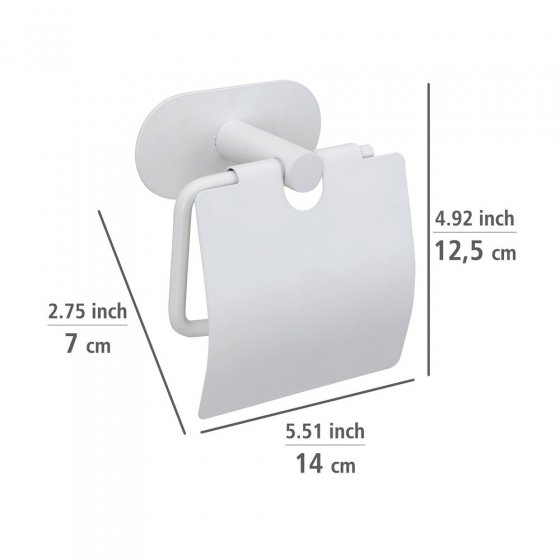 Turbo-Loc® Toilettenpapierhalter mit Deckel Mod. Orea White matt, aus rostfreiem Edelstahl 