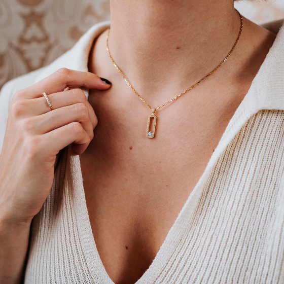 Anhänger mit Kette 925/- Sterling Silber vergoldet  44 Zirkonia 