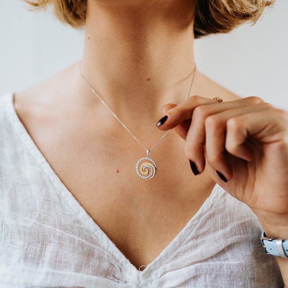 Anhänger mit Kette 925/- Sterling Silber rhodiniert/vergoldet  rund mit 31 Zirkonia 