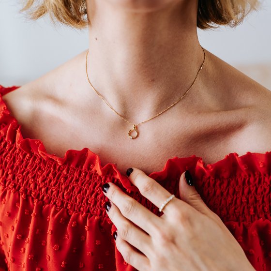 Anhänger mit Kette 925/- Sterling Silber vergoldet  1 Zirkonia 