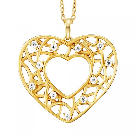 Anhänger mit Kette 925/- Sterling Silber vergoldet  Herz  11 Zirkonia 