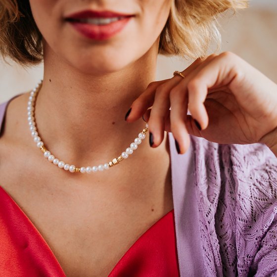 Kette 925/- Sterling Silber vergoldet  Perlen 