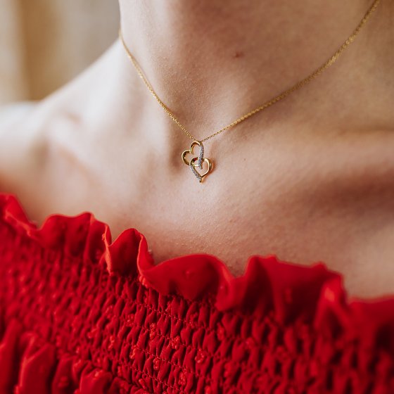 Anhänger mit Kette 925/- Sterling Silber rhodiniert/vergoldet  Herz 13 Zirkonia 