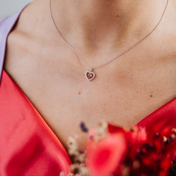 Anhänger mit Kette 925 Silber rhodiniert  Herz Zirkonia weiß champagner 