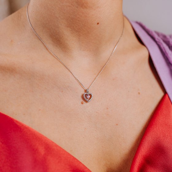 Anhänger mit Kette 925 Silber rhodiniert  Herz Zirkonia weiß rosa 