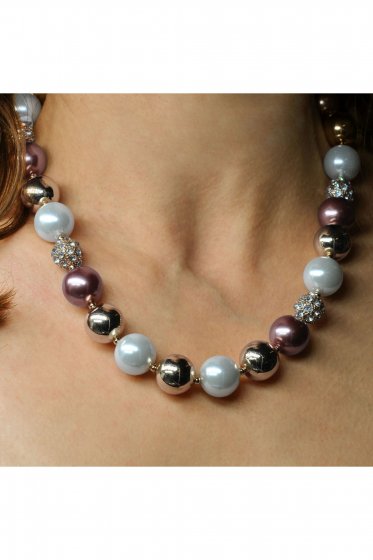 Schmuck-Set Perl-Set aus Halskette und Ohrsteckern aus Metall mit mehrfarbigen Perlen 