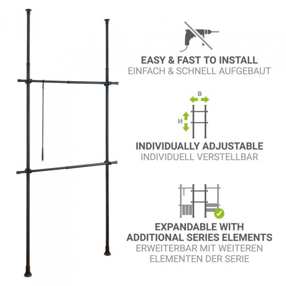 Teleskop-Garderobensystem Mod. Herkules Basic Schwarz, aus pulverbeschichtetem Stahl