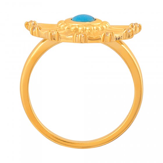 Ring 925 Silber vergoldet Fächer Anhänger mit Türkis & Weißtopas 