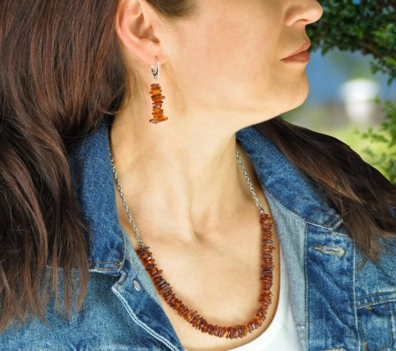 Schmuckset Set aus Collier und Ohrhänger  Bernstein braun 