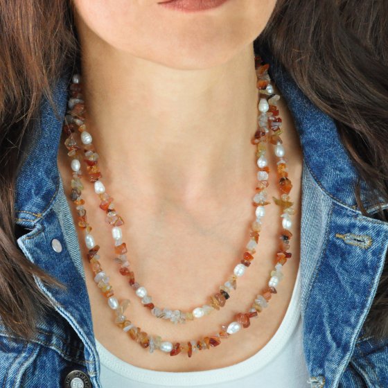 Schmuckset Set aus Collier und Armband 2 -reihig Achatsplitter 