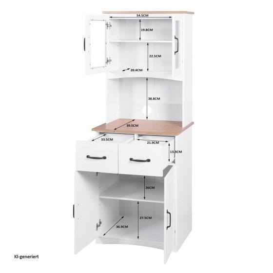 Eleganter Küchenschrank mit Glasvitrine Landhausstil Weiß 