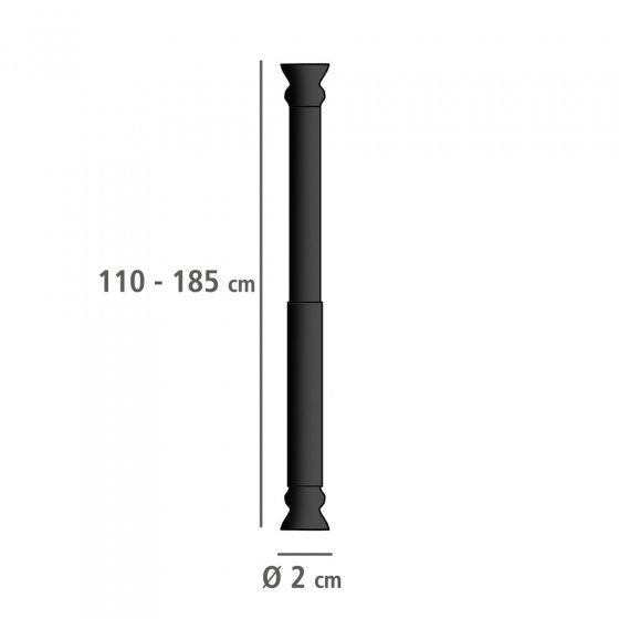 Teleskop-Duschstange Schwarz 110 - 185 cm, aus rostfreiem Aluminium